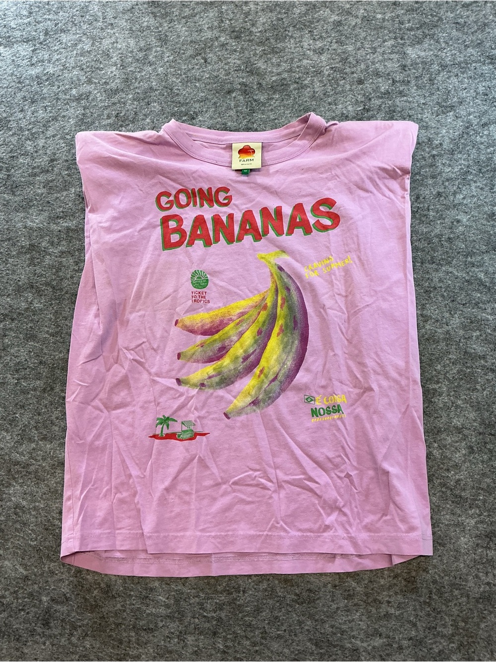FARM Going Bananas Pink Graphic Cut Off With Shoulder Pads Size M